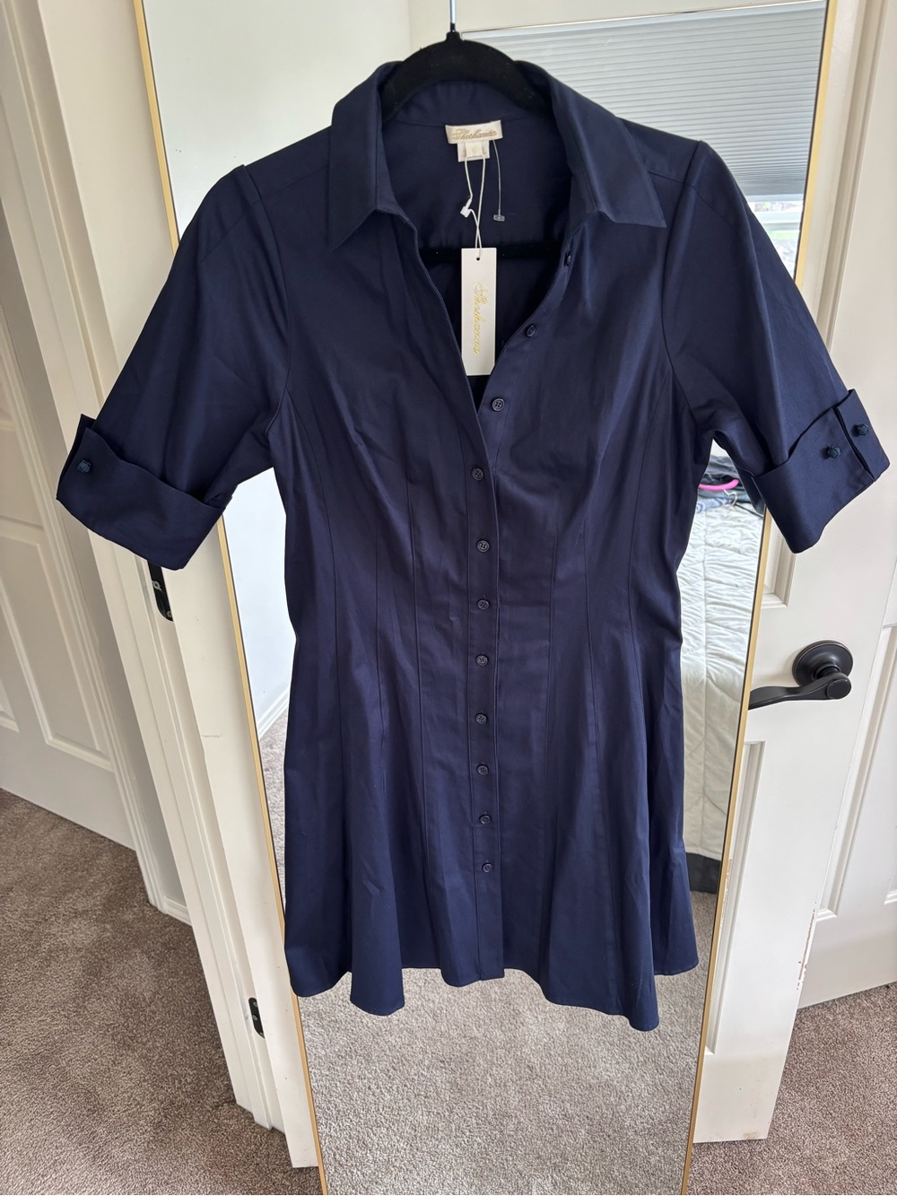 Shoshanna Navy Blue Button-Front Shirt Dress